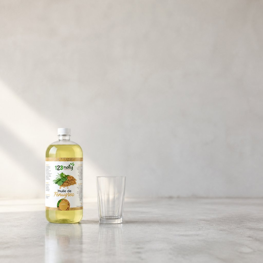 Pack 1L Huile de Fenugrec & 1kg Graine de Fenugrec en Poudre | 123NATY — Taille réelle du produit