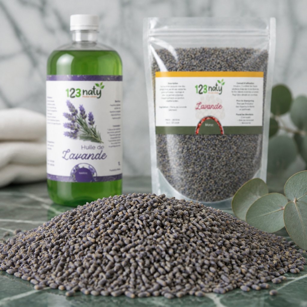 Pack 1L Huile de Lavande & 1kg Fleur de Lavande séché | 123NATY — Texture en gros plan