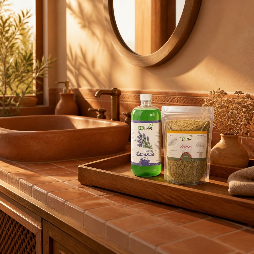 Pack 1L Huile de Lavande & 1kg Lavande en Poudre | 123NATY — Mise en scène d'usage