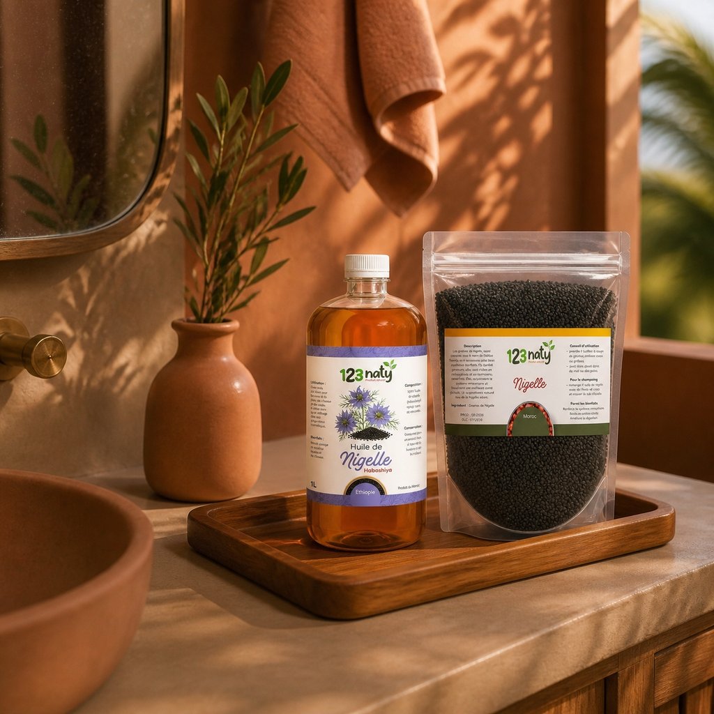 Pack 1L Huile de nigelle d'Ethiopie - Habachiya & 1kg Graine de Nigelle en Poudre | 123NATY — Mise en scène d'usage