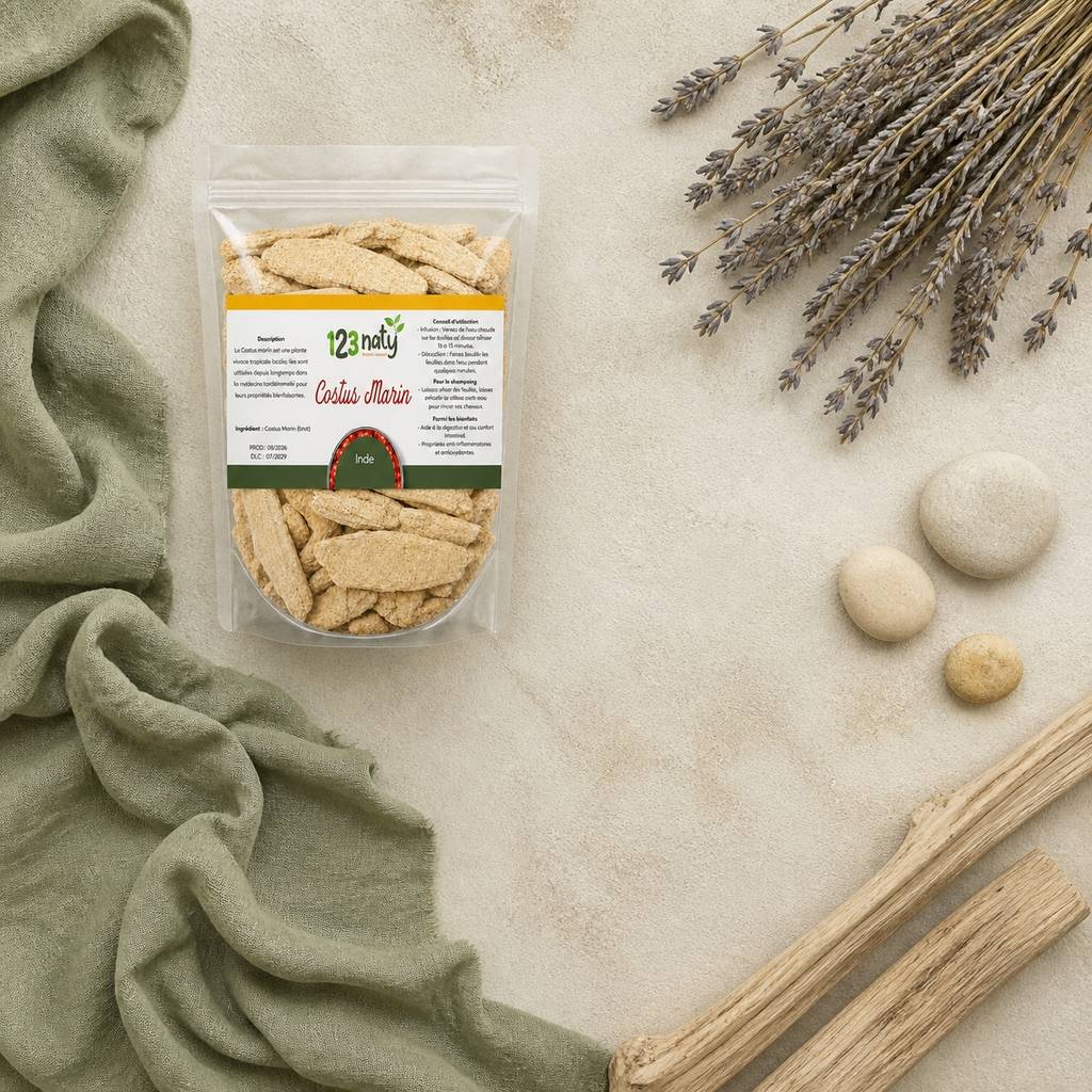 Pack 1kg Costus Marin Brut & 1kg Costus Marin en Poudre | 123NATY — Ambiance flat lay