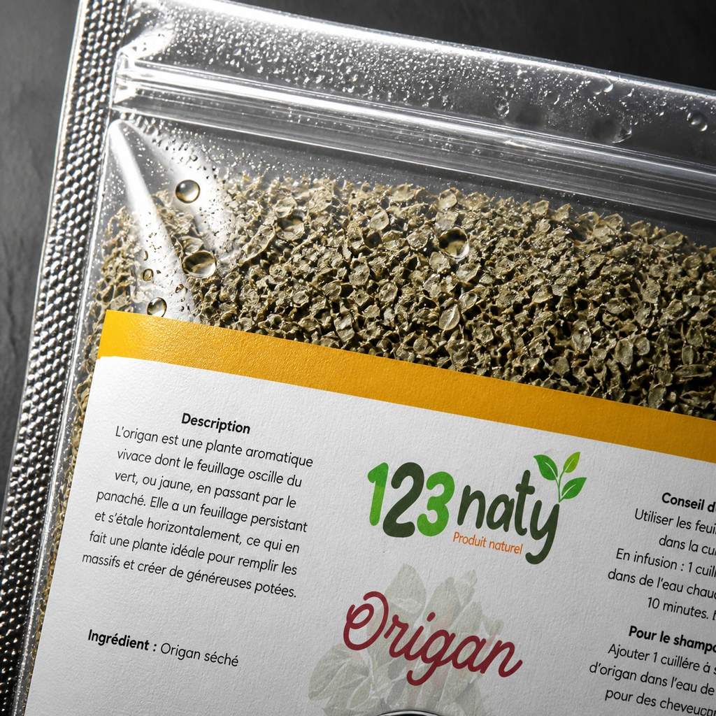 Pack 1kg Origan en Feuille Séché & 1kg Origan en Poudre | 123NATY — Détail macro du flacon