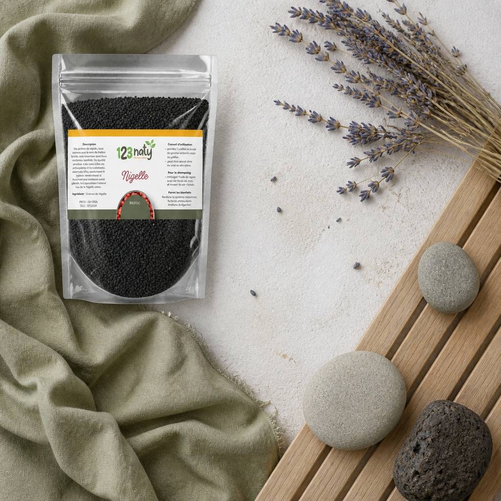 Pack 1kg Graine de Nigelle en Poudre & 1kg Graine de Nigelle | 123NATY — Ambiance flat lay