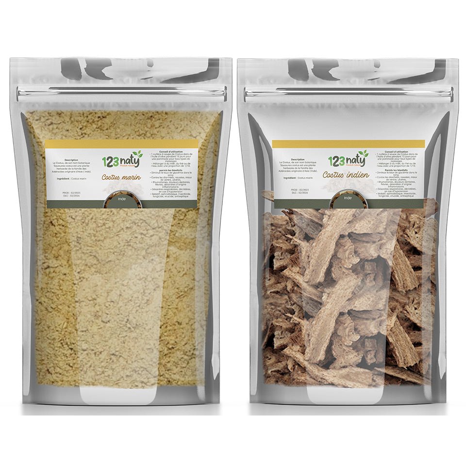 Pack 1kg Costus Marin en Poudre & 1kg Costus Indien Brut | 123NATY — pack de 2 produits