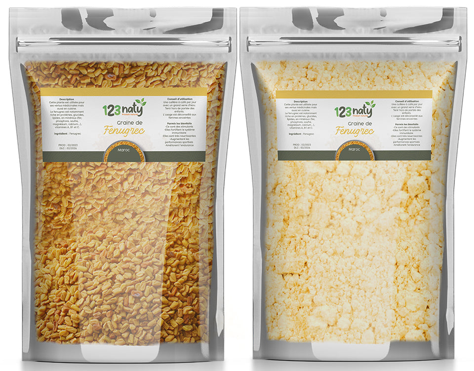 Pack 1kg Graine de Fenugrec & 1kg Graine de Fenugrec en Poudre | 123NATY — pack de 2 produits