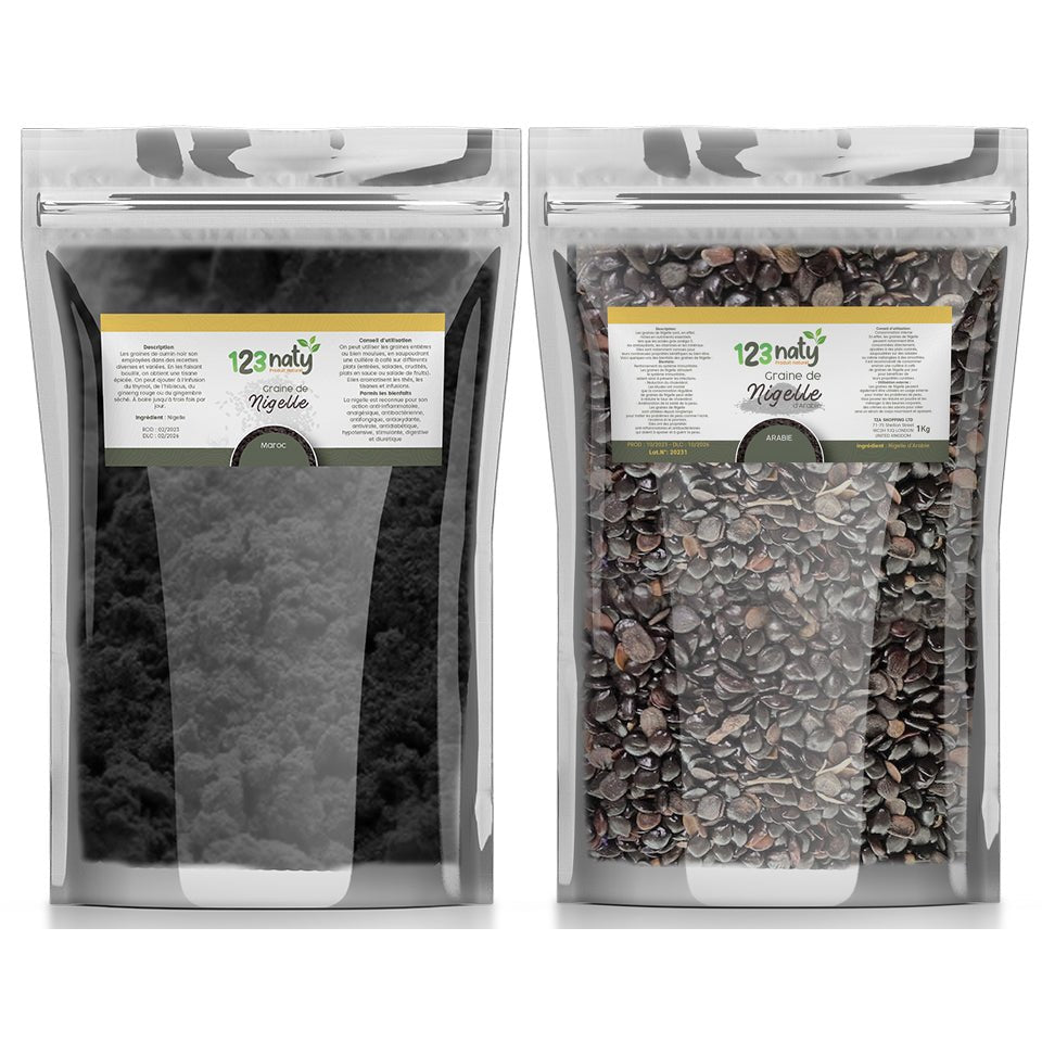 Pack 1Kg Graine de Nigelle d'Arabie & 1kg Graine de Nigelle en Poudre | 123NATY — pack de 2 produits