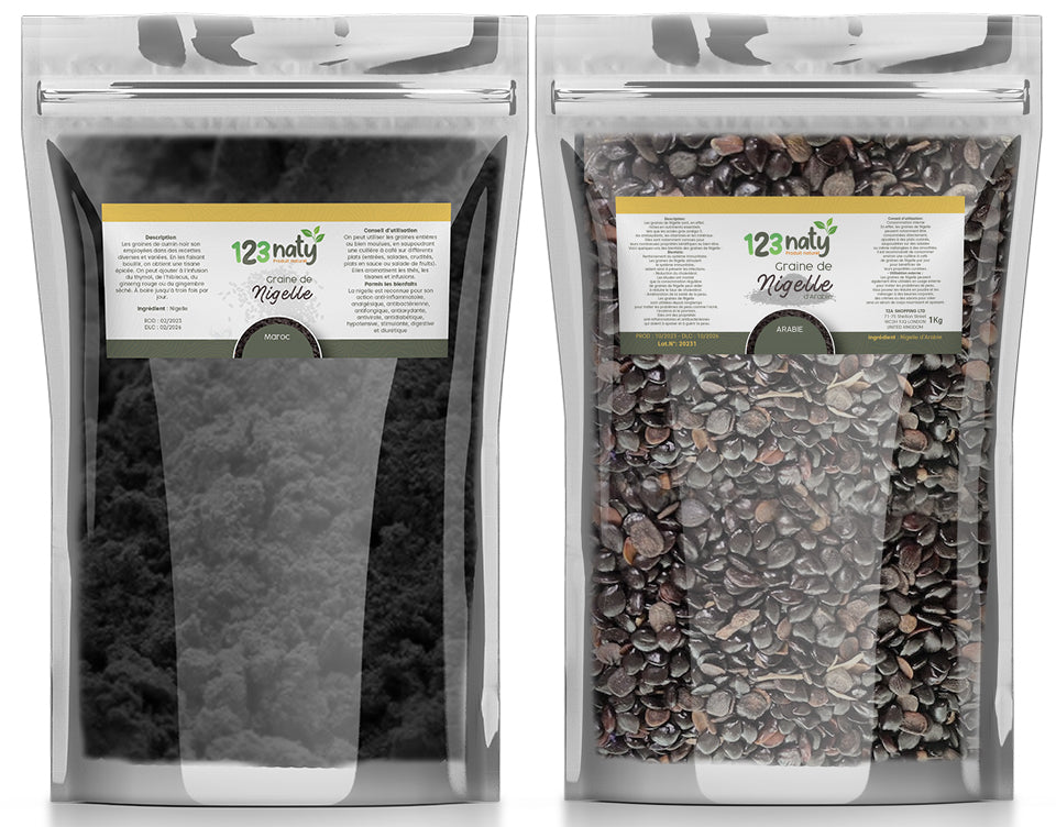 Pack 1Kg Graine de Nigelle d'Arabie & 1kg Graine de Nigelle en Poudre