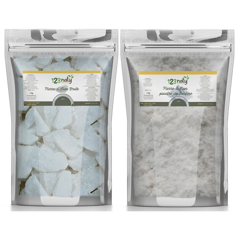 Pack 1kg Pierre d'Alun brute & 1kg Pierre d'Alun Poudre Surfine | 123NATY — pack de 2 produits