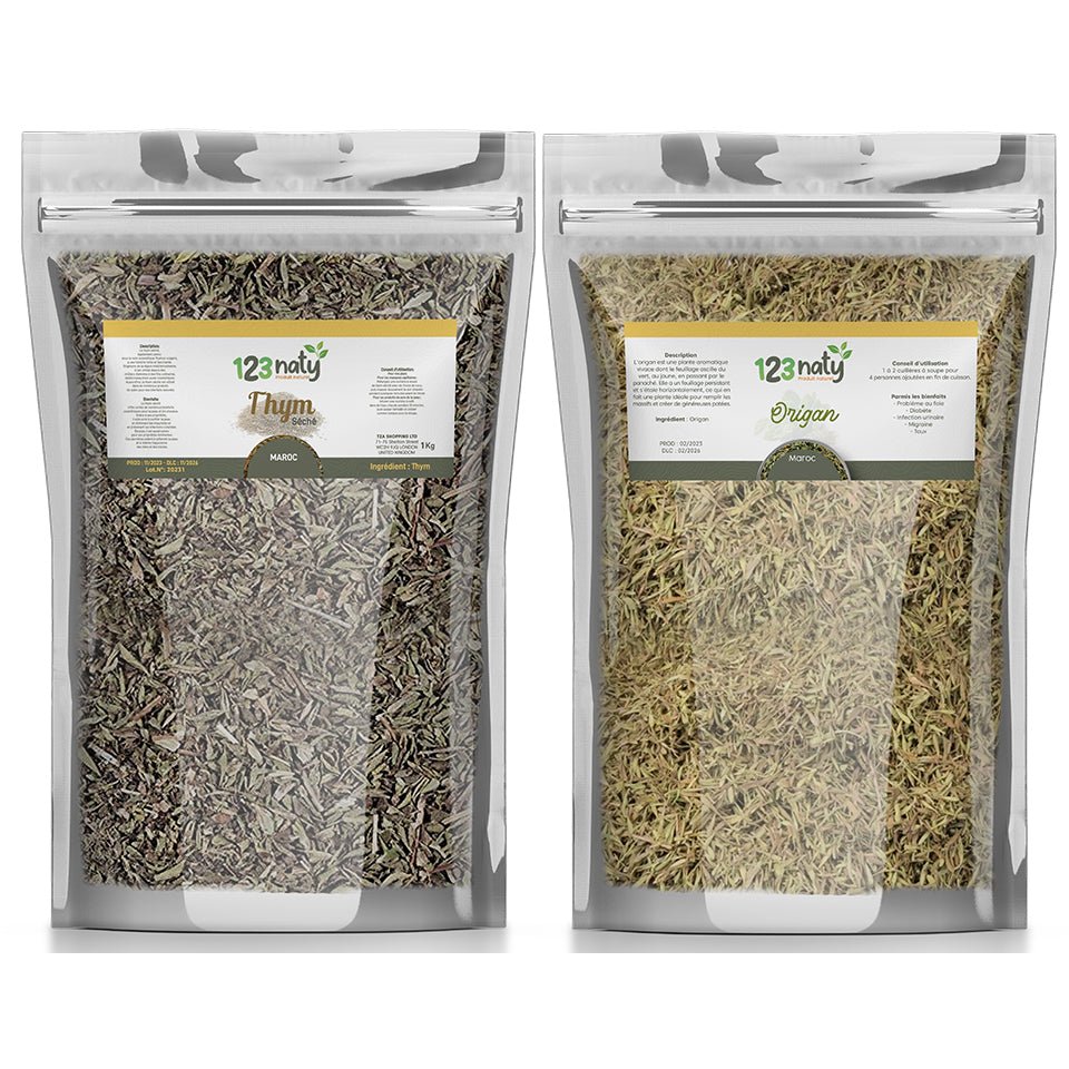 Pack 1kg Thym Séchée & 1kg Origan en Feuille Séché | 123NATY — pack de 2 produits