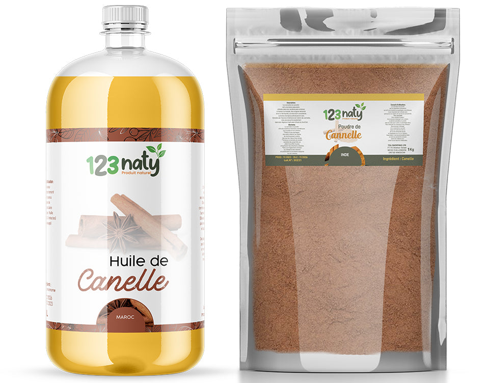 Pack 1L Huile de Cannelle & 1kg Cannelle Poudre | 123NATY — pack de 2 produits