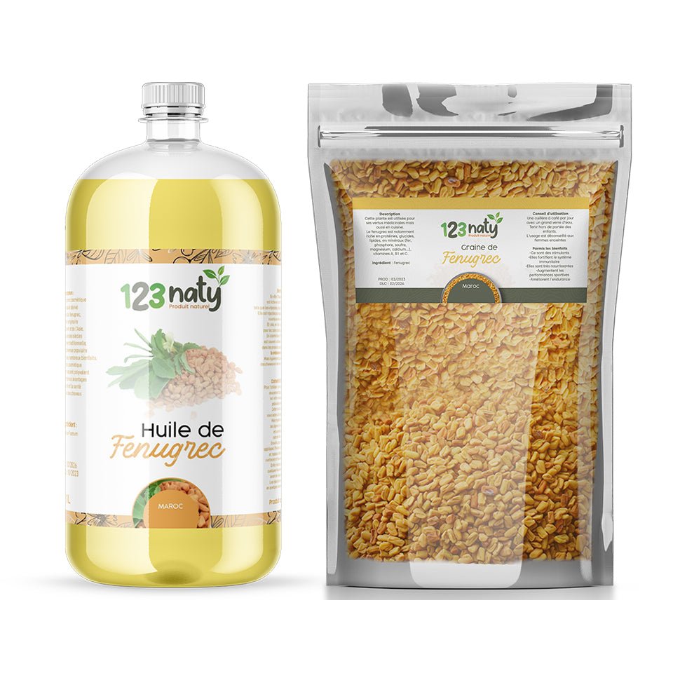 Pack 1L Huile de Fenugrec & 1kg Graine de Fenugrec | 123NATY — pack de 2 produits