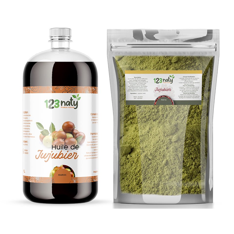 Pack 1L Huile de Jujubier (sidr) & 1kg Feuille de Jujubier (Sidr) en Poudre | 123NATY — pack de 2 produits