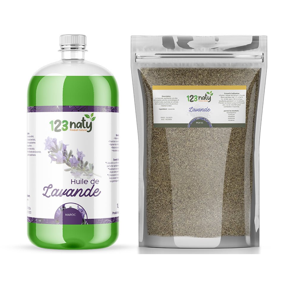 Pack 1L Huile de Lavande & 1kg Lavande en Poudre | 123NATY — pack de 2 produits