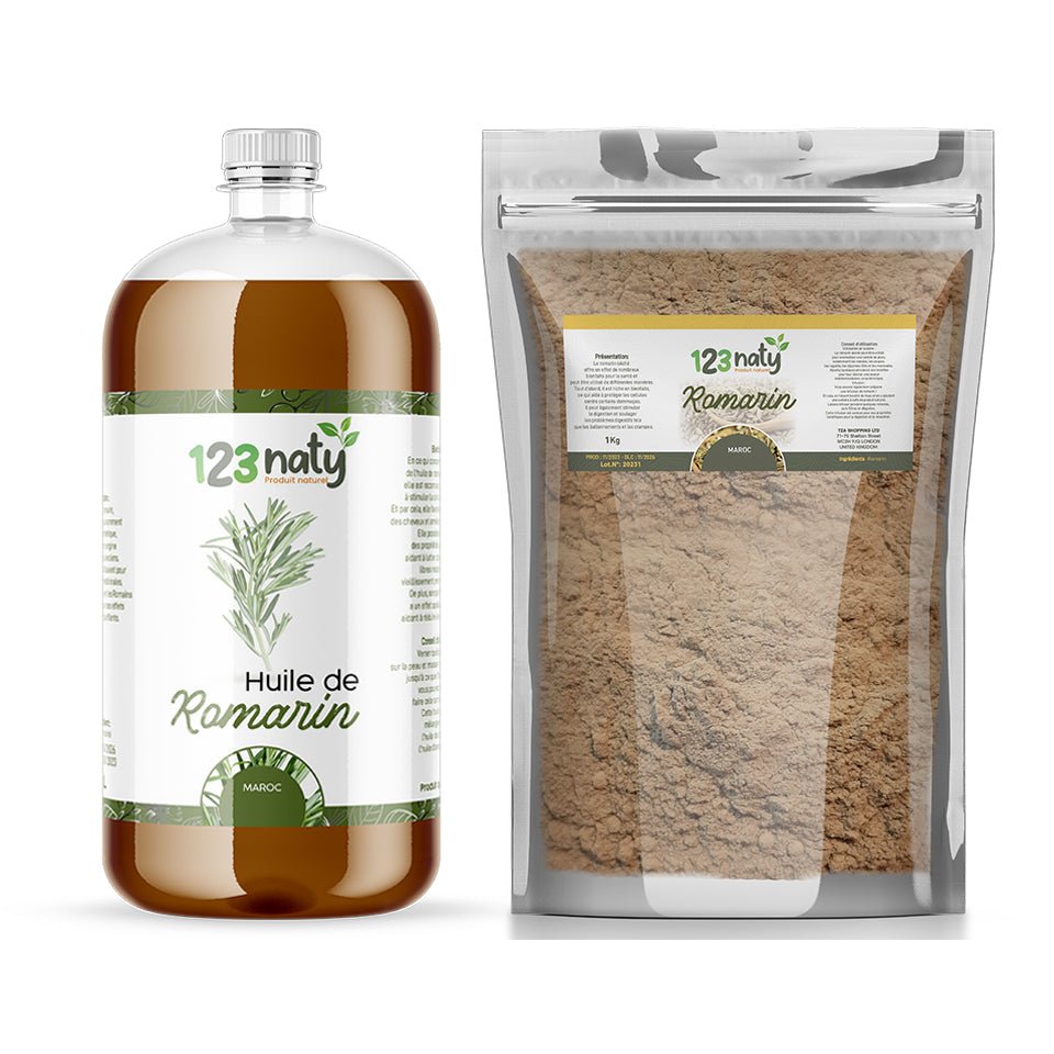 Pack 1L Huile de Romarin & 1kg Romarin Poudre | 123NATY — pack de 2 produits
