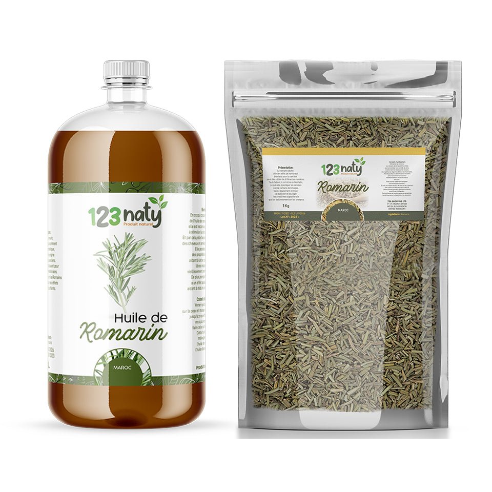 Pack 1kg Romarin Séchée & 1L Huile de Romarin | 123NATY — pack de 2 produits