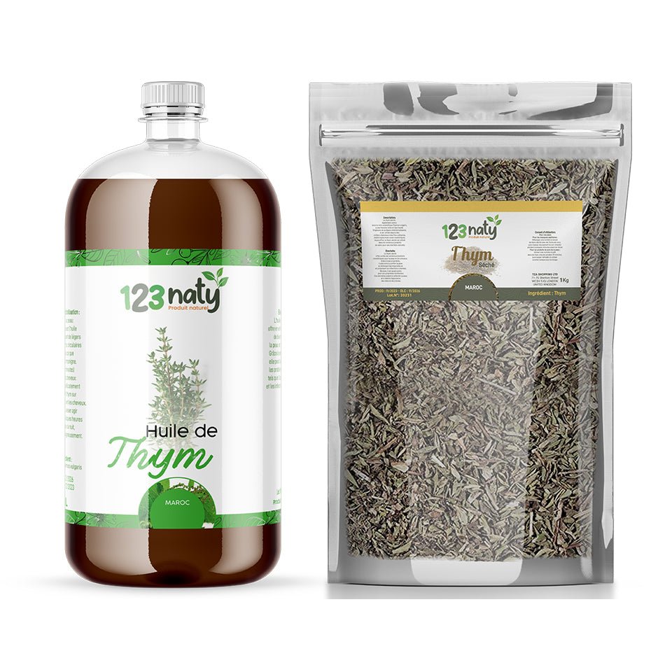 Pack 1L Huile de Thym & 1kg Thym Séchée | 123NATY — pack de 2 produits