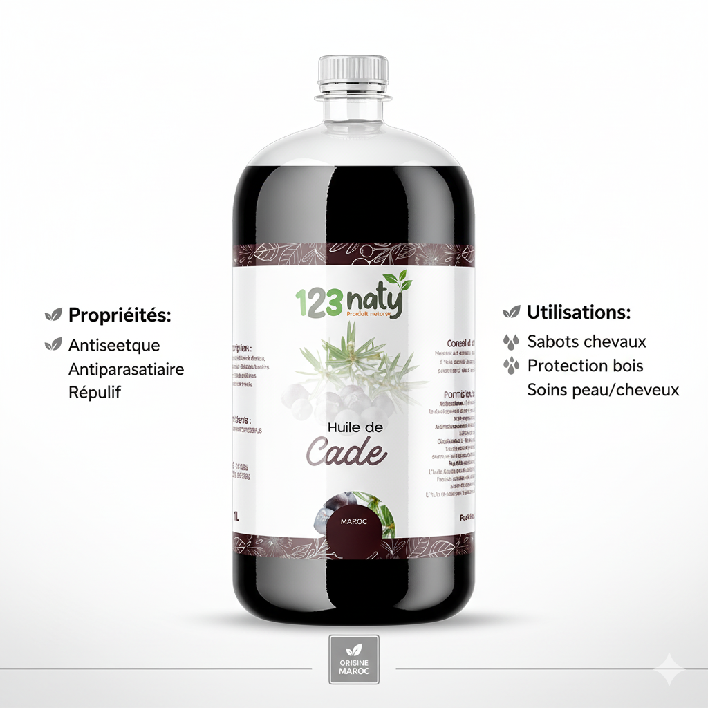Huile de Cade 1L – Usage cosmétique, huile naturelle pour soins peau et cheveux