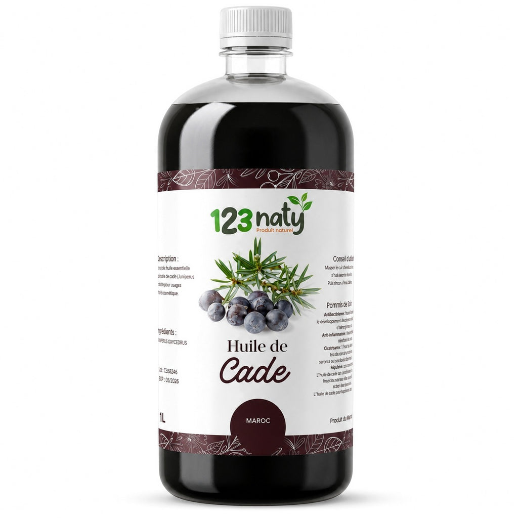 Huile de Cade 1L – Usage cosmétique, huile naturelle pour soins peau et cheveux | 123NATY — photo principale fond blanc