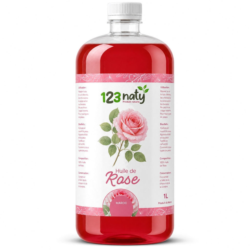 1L Huile de Rose – Macérat Huileux – Soin Visage Anti-Âge & Éclat – Qualité Premium | 123NATY — photo principale fond blanc