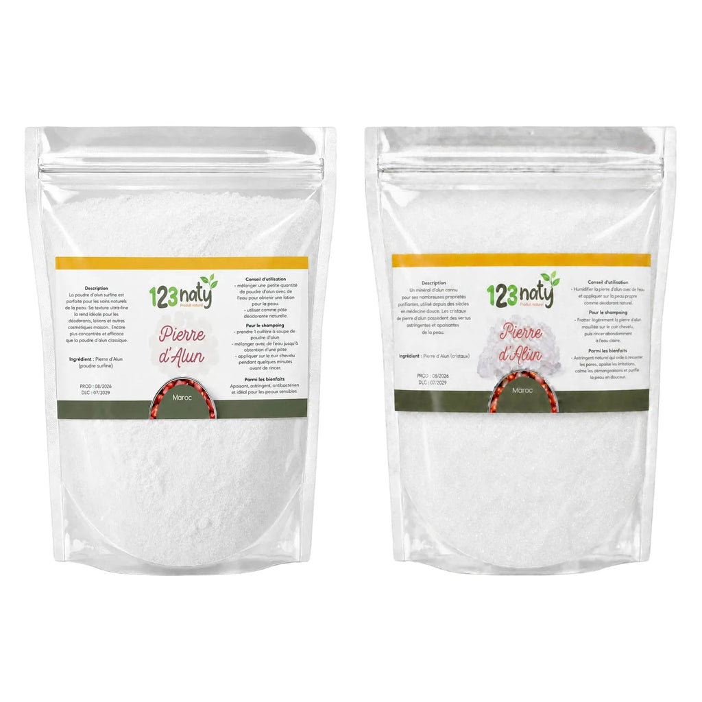 Pack 1kg Pierre d'Alun Poudre Surfine & 1kg Pierre d'Alun Poudre Cristaux | 123NATY — pack de 2 produits