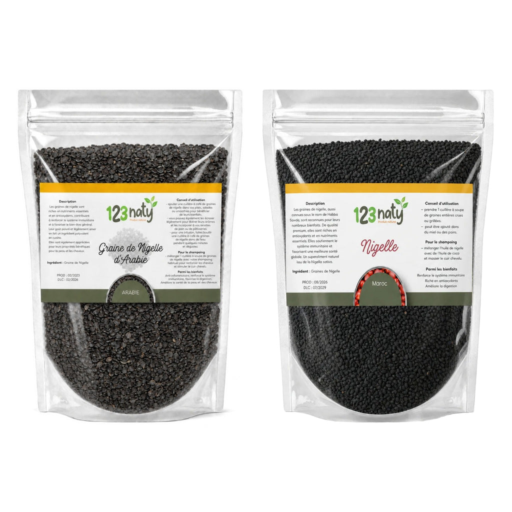 Pack 1Kg Graine de Nigelle d'Arabie & 1kg Graine de Nigelle en Poudre | 123NATY — pack de 2 produits