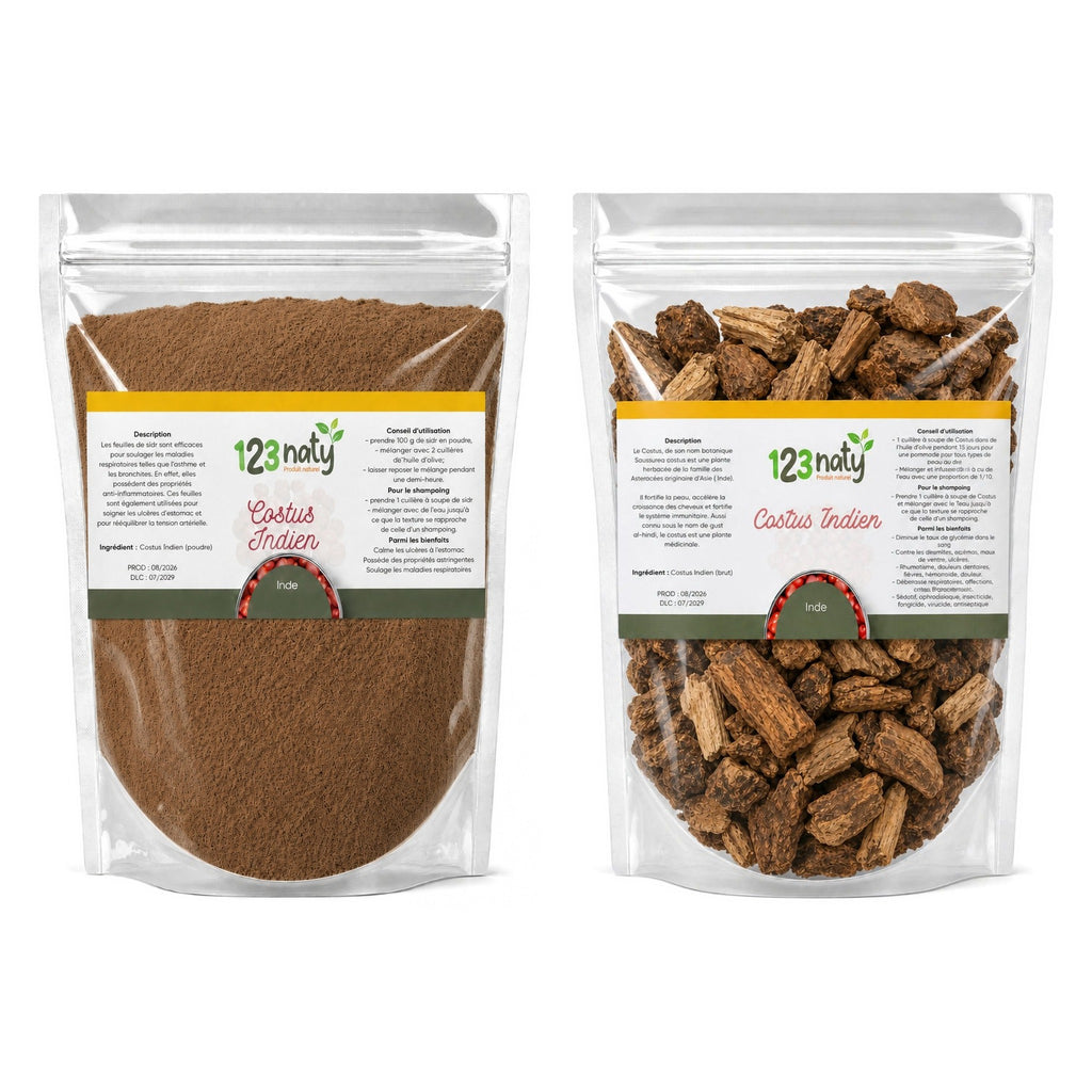 pack 100g Costus Indien en poudre & 100g Costus Indien Brut | 123NATY — pack de 2 produits
