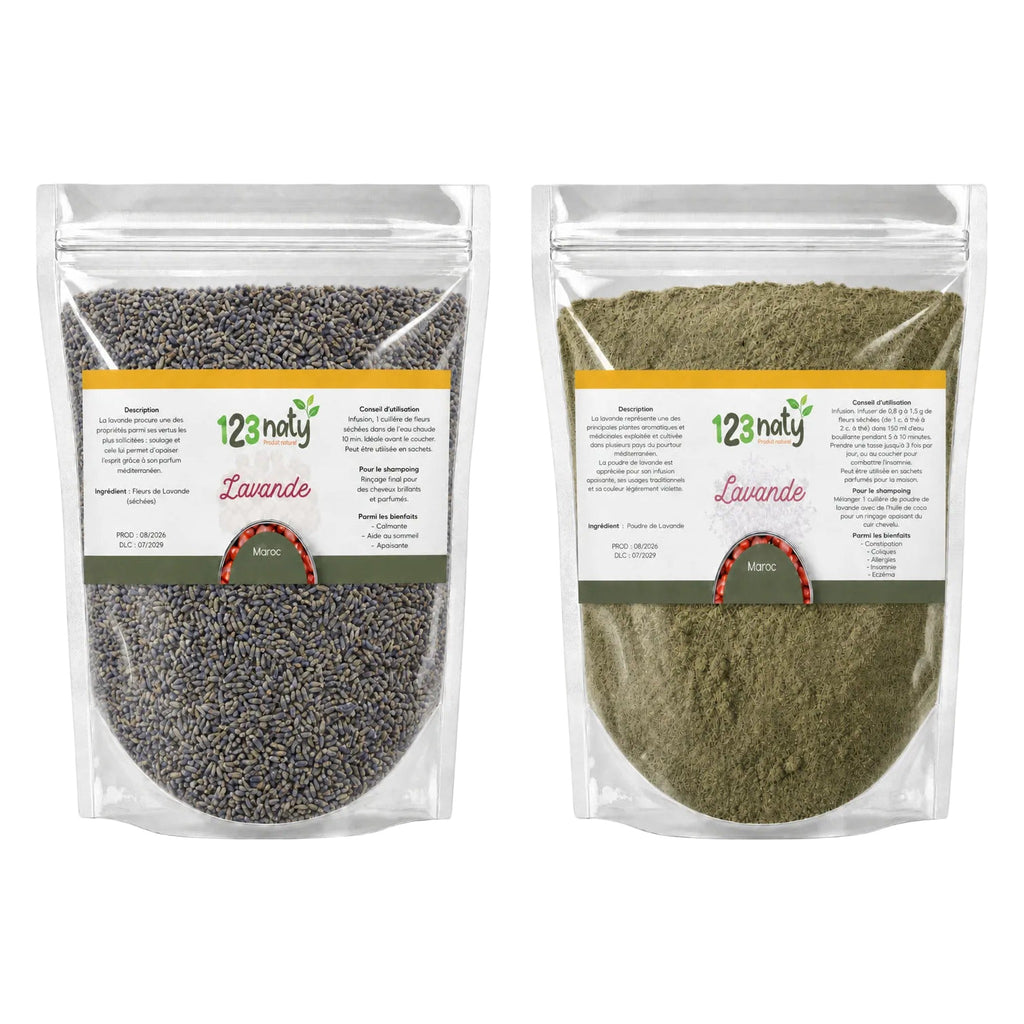 Pack 100g Fleur de Lavande séché & 100g Lavande en Poudre | 123NATY — pack de 2 produits