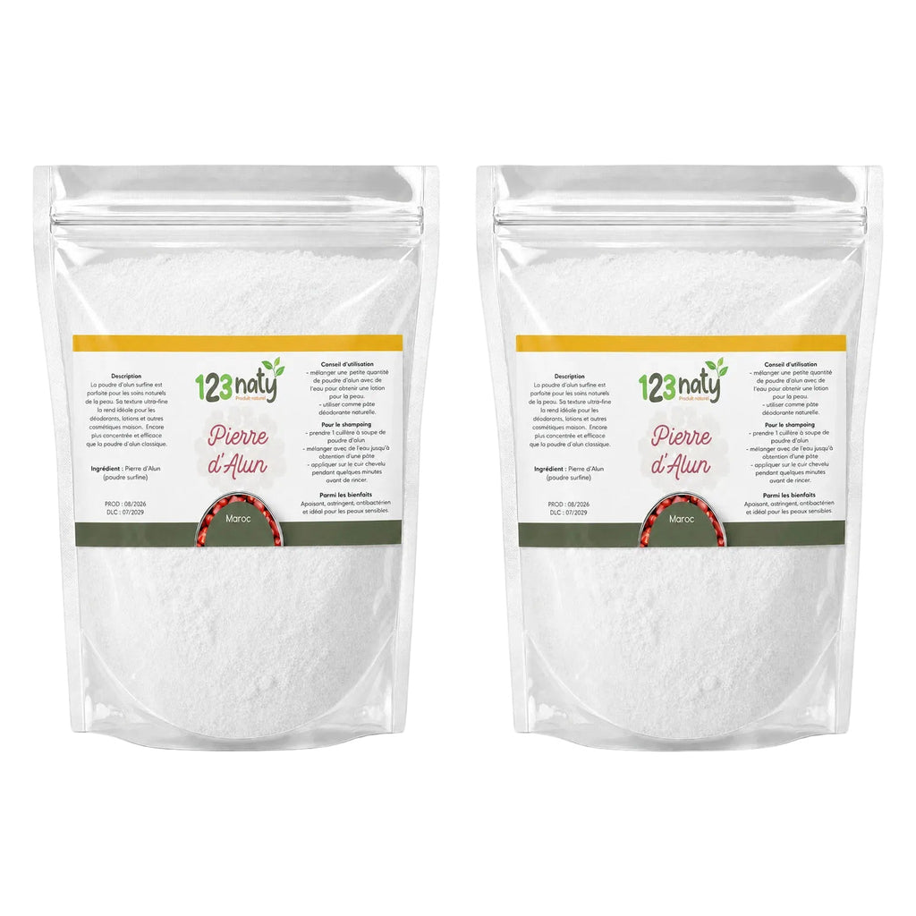 Pack 100g Pierre d'Alun Poudre Surfine & 100g Pierre d'Alun Poudre Cristaux | 123NATY — pack de 2 produits