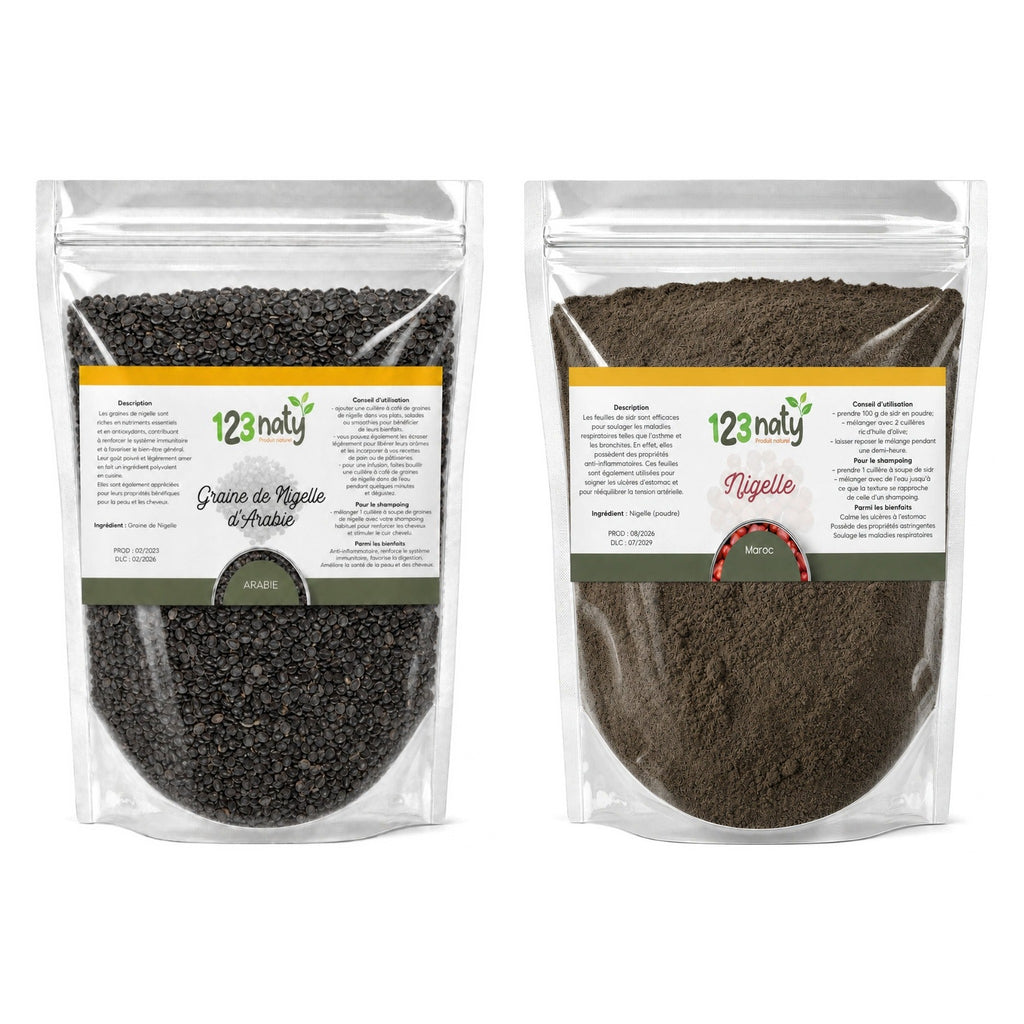 Pack 100g Graine de Nigelle d'Arabie & 100g Graine de Nigelle en Poudre | 123NATY — pack de 2 produits
