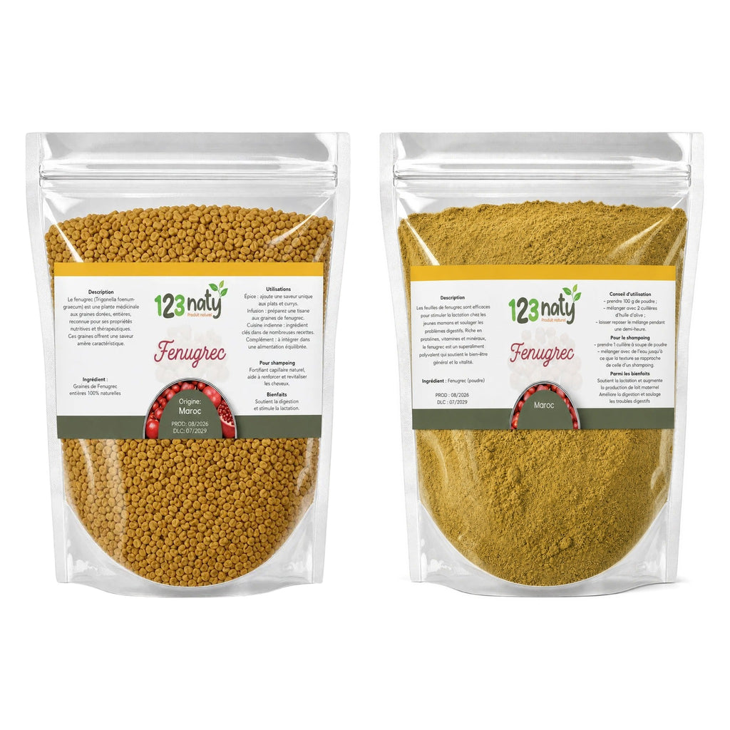 Pack 100g Graine de Fenugrec & 100g Graine de Fenugrec en Poudre | 123NATY — pack de 2 produits