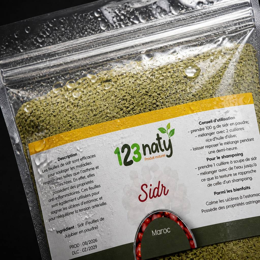Feuille de jujubier (sidr) en poudre 100 g — Détail macro