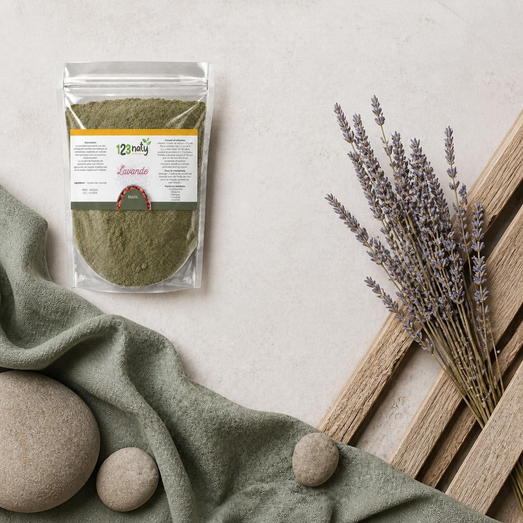 100g Lavande en Poudre — Ambiance flat lay