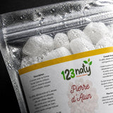 Pierre d’alun brute 100 g | 123NATY — Détail macro du flacon