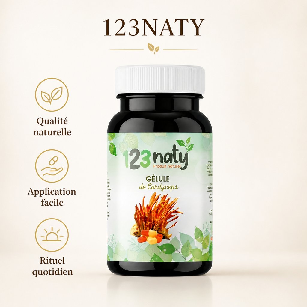 120 Gélules Cordyceps – Champignon Médicinal – Santé & Performance | 123NATY — Infographie bénéfices clés