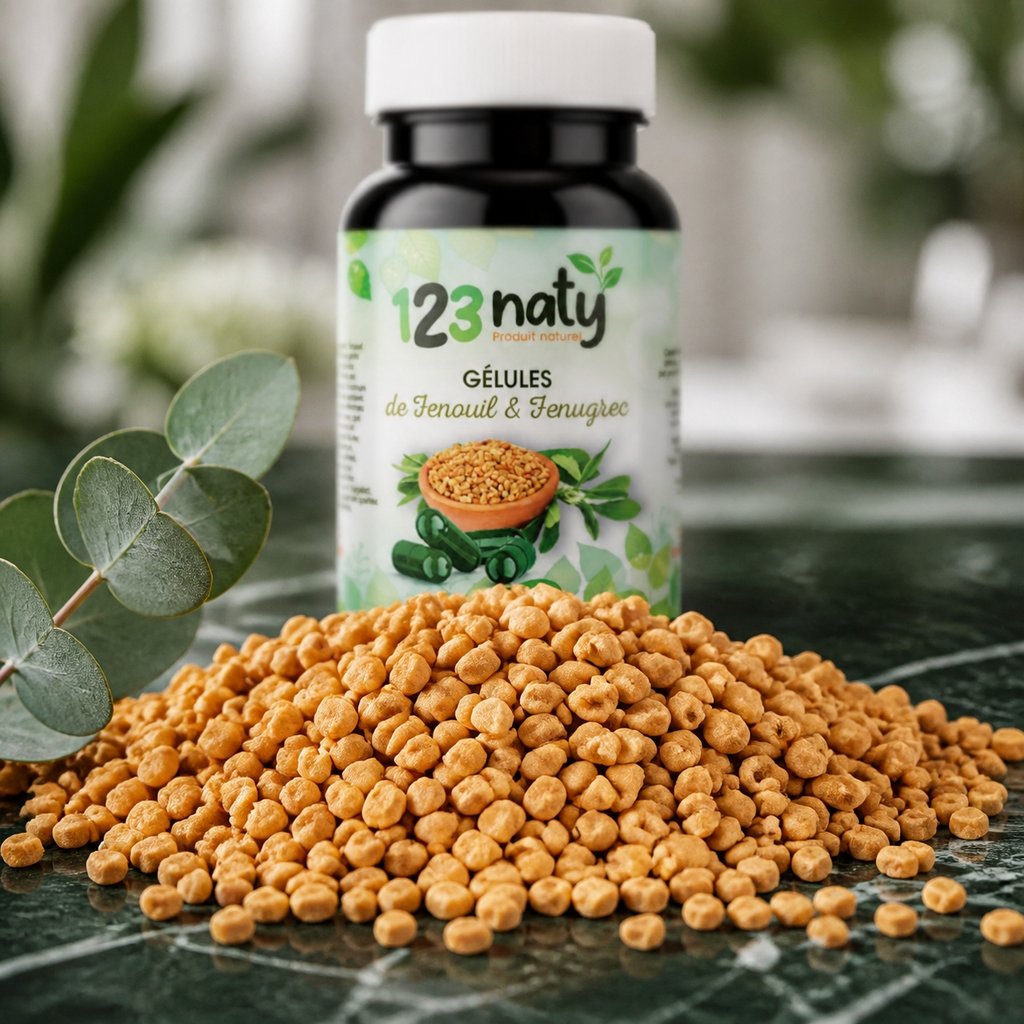 120 Gélules de Fenouil et Fenugrec – Plantes Médicinales – Santé & Vitalité Naturelle | 123NATY — Texture en gros plan