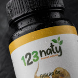 Maca 120 Gélules Végétales | 123NATY — Détail macro du flacon