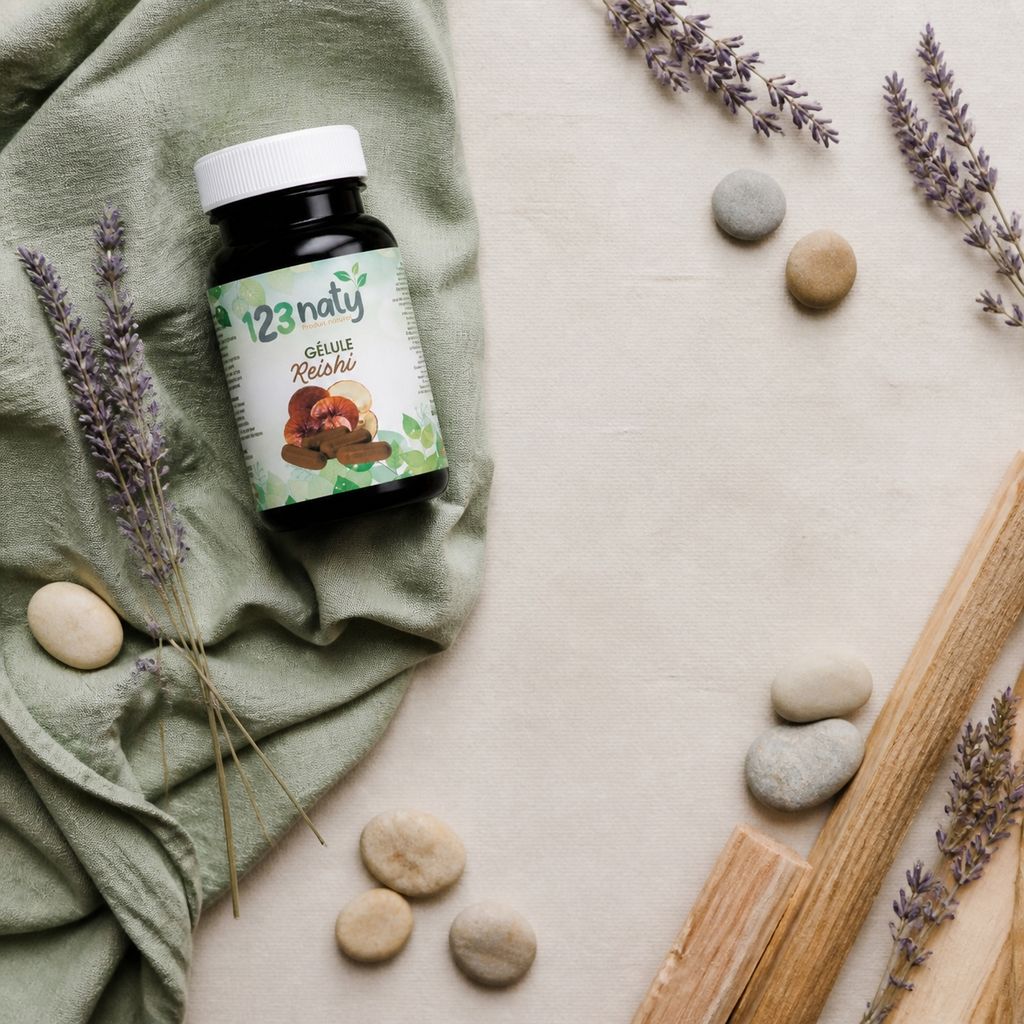 120 Gélules de Reishi | 123NATY — Ambiance flat lay