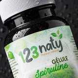 120 Gélules de Spiruline | 123NATY — Détail macro du flacon