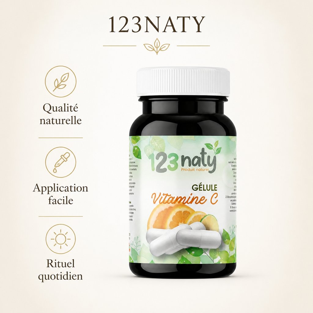 120 Gélules de Vitamines C | 123NATY — Infographie bénéfices clés