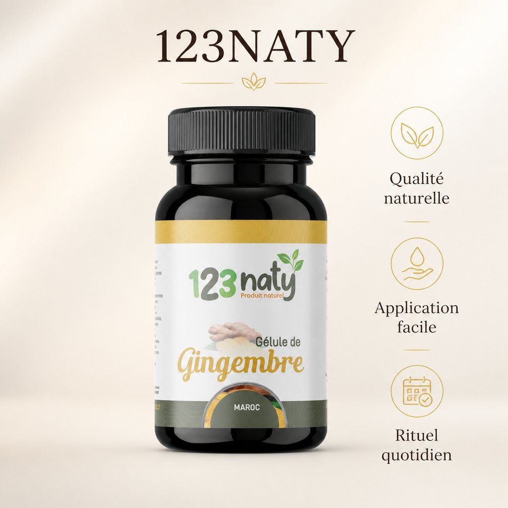 120 Gélules Gingembre | 123NATY — Infographie bénéfices clés