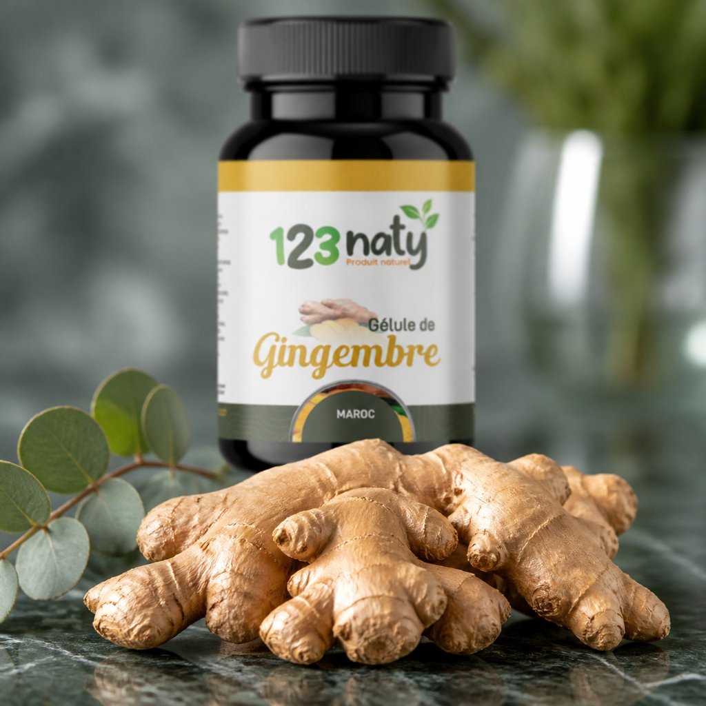 120 Gélules Gingembre | 123NATY — Texture en gros plan