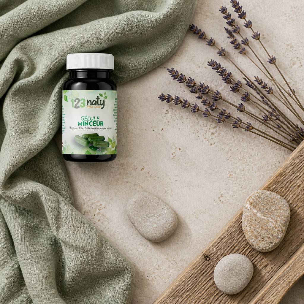 120 Gélules Minceur 100% Naturel | 123NATY — Ambiance flat lay
