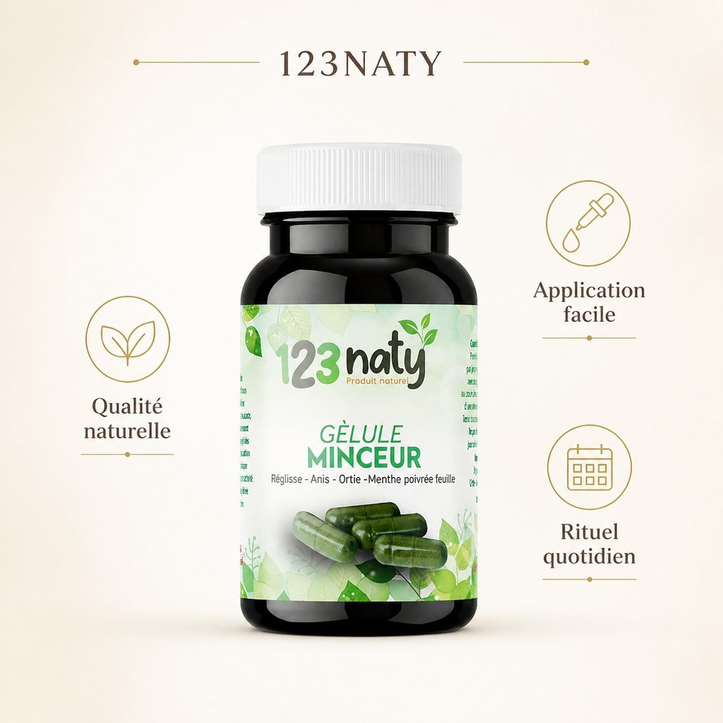 120 Gélules Minceur 100% Naturel | 123NATY — Infographie bénéfices clés
