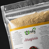 1kg Ashwaghanda | 123NATY — Détail macro du flacon