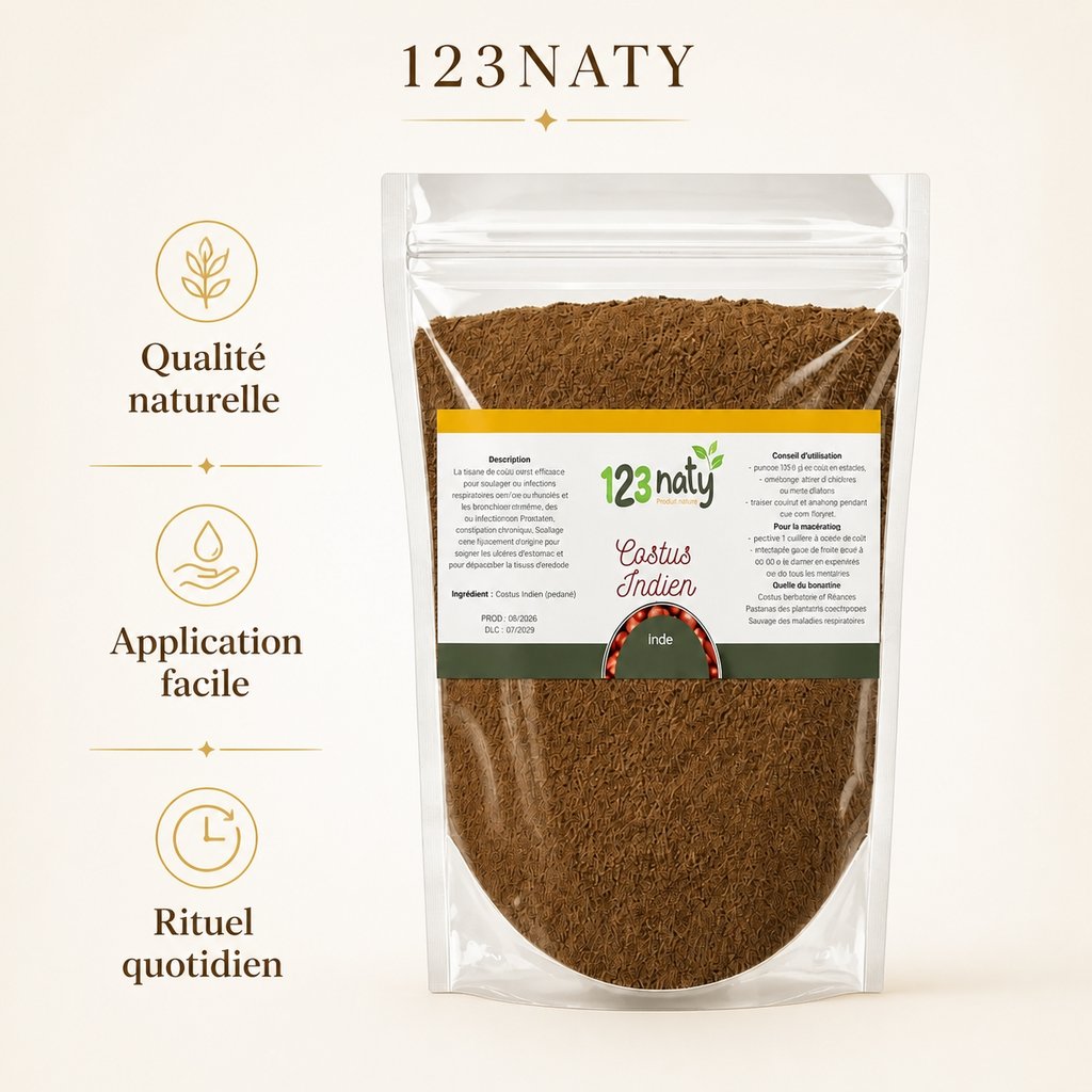 1kg Costus Indien en Poudre – Plante Médicinale Naturelle – Qust al-Hindi – Qualité Premiu | 123NATY — Infographie bénéfices 
