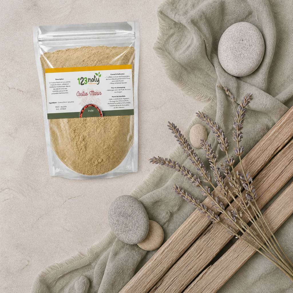 1kg Costus Marin Poudre – Plante Traditionnelle – Santé & Bien-être | 123NATY — Ambiance flat lay