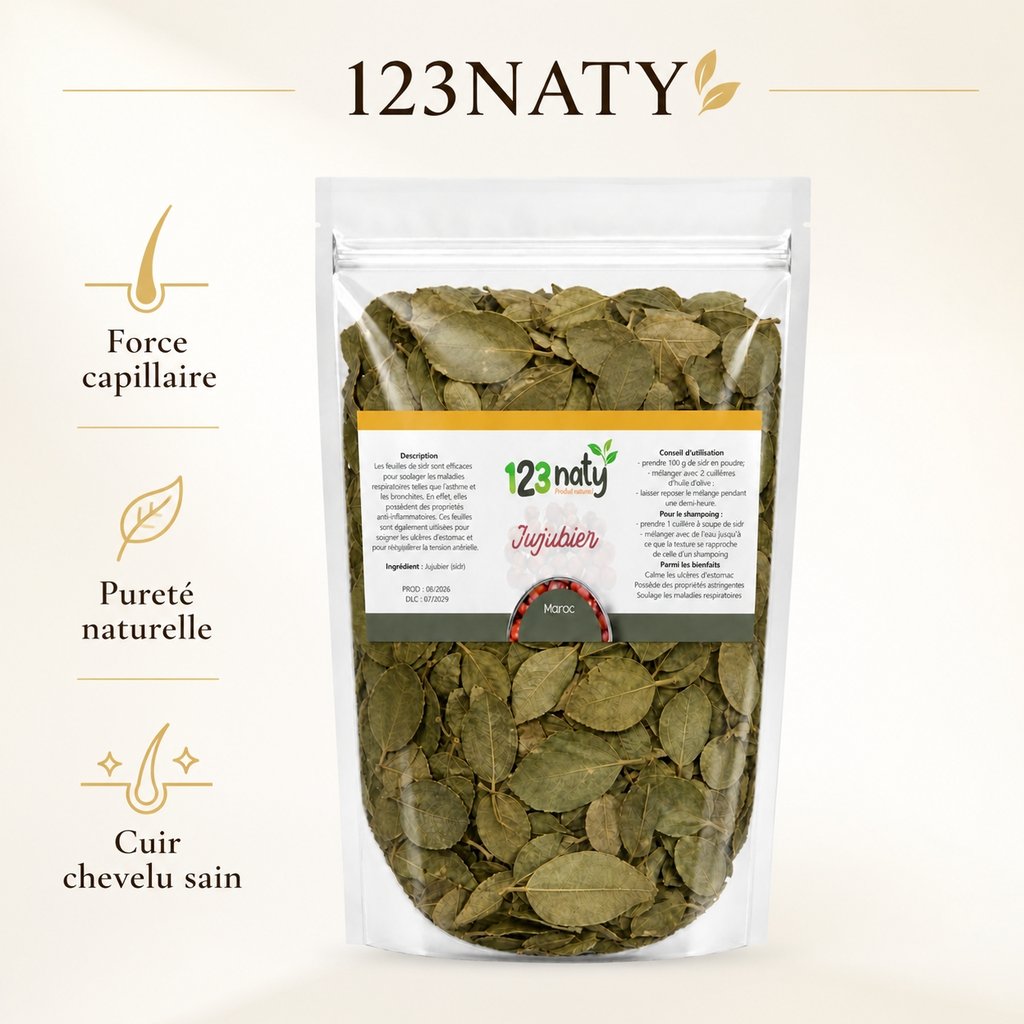 1kg  Feuille de Jujubier Sidr – 100% Naturelle – Qualité Premium | 123NATY — Infographie bénéfices clés