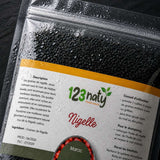 1kg Graines de Nigelle – Cumin Noir – 100% Naturelles – Habba Sawda – Qualité Premium | 123NATY — Détail macro du flacon