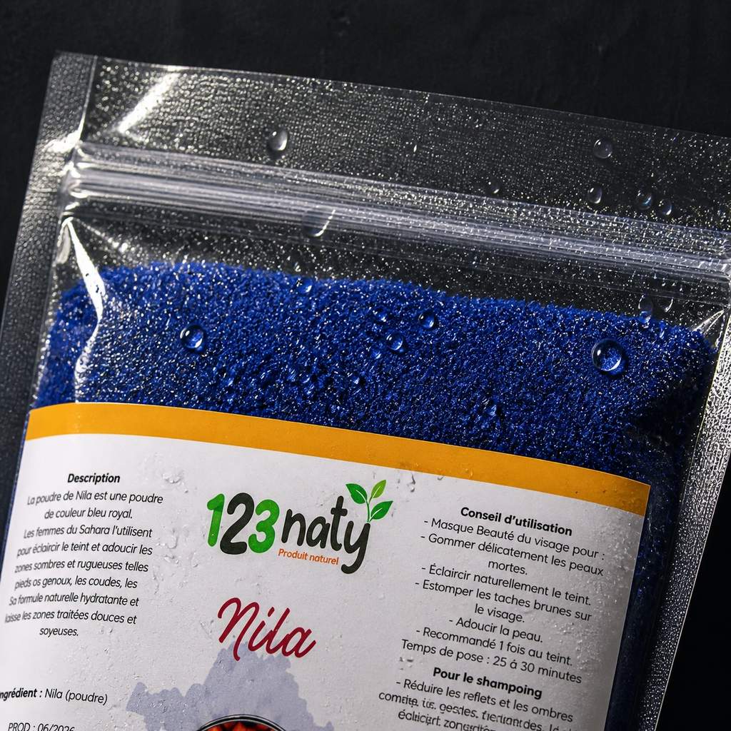 1kg Nila Poudre – 100% Naturelle – Beauté, Cheveux & Peau | 123NATY — Détail macro du flacon