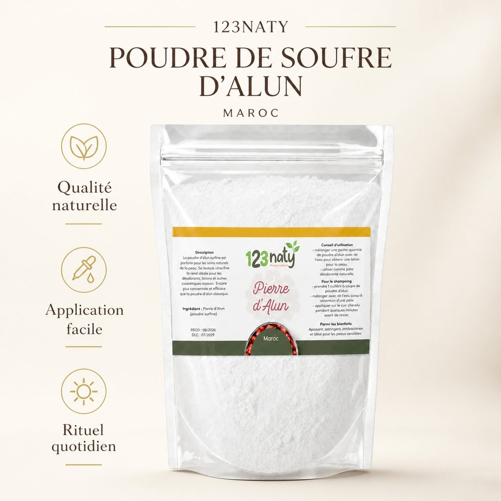 1kg Pierre d'Alun Poudre Surfine | 123NATY — Infographie bénéfices clés